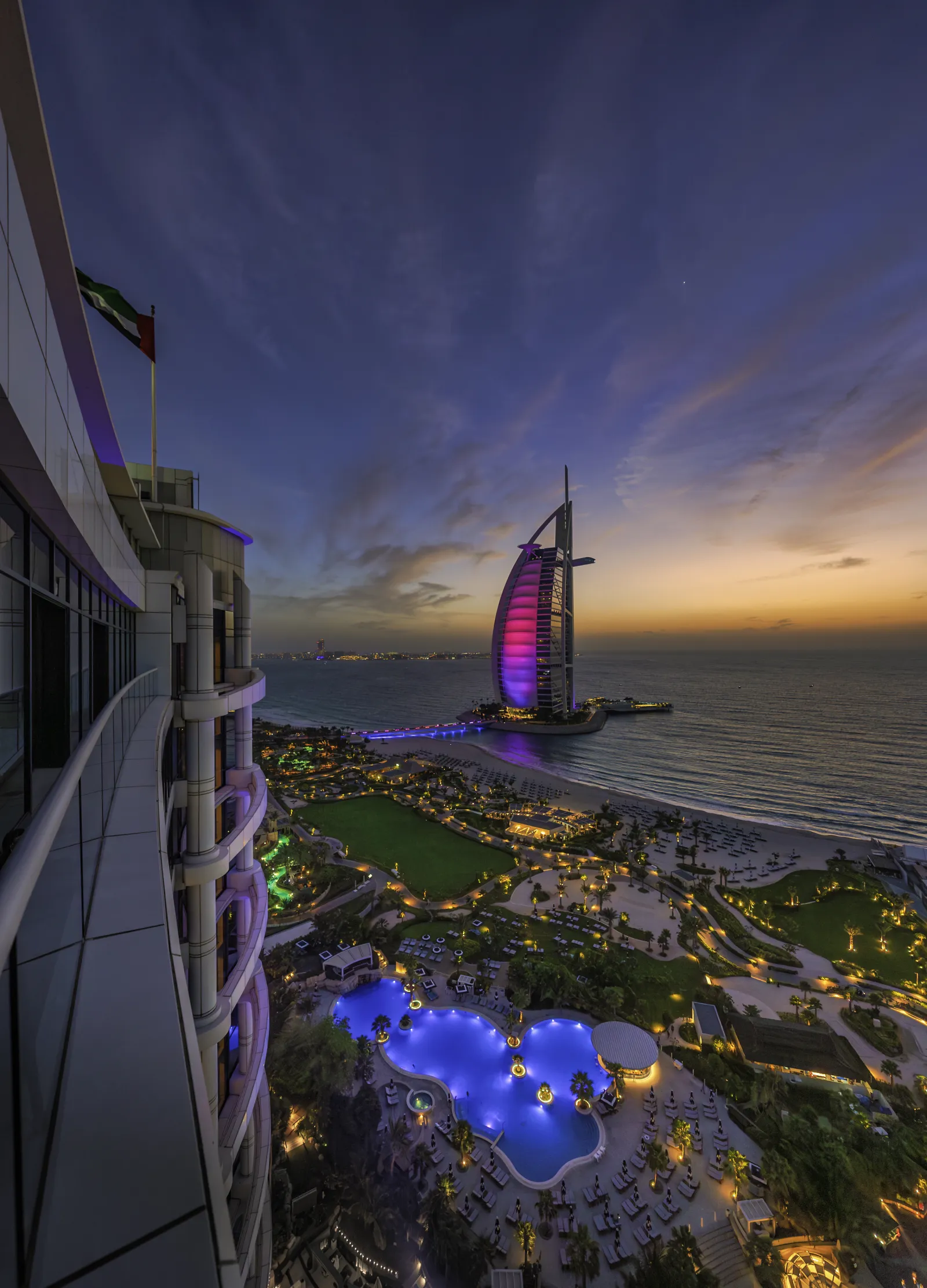 Burj Al Arab at sunset, Dubai — the winter-sun backdrop Western European visitors come for
